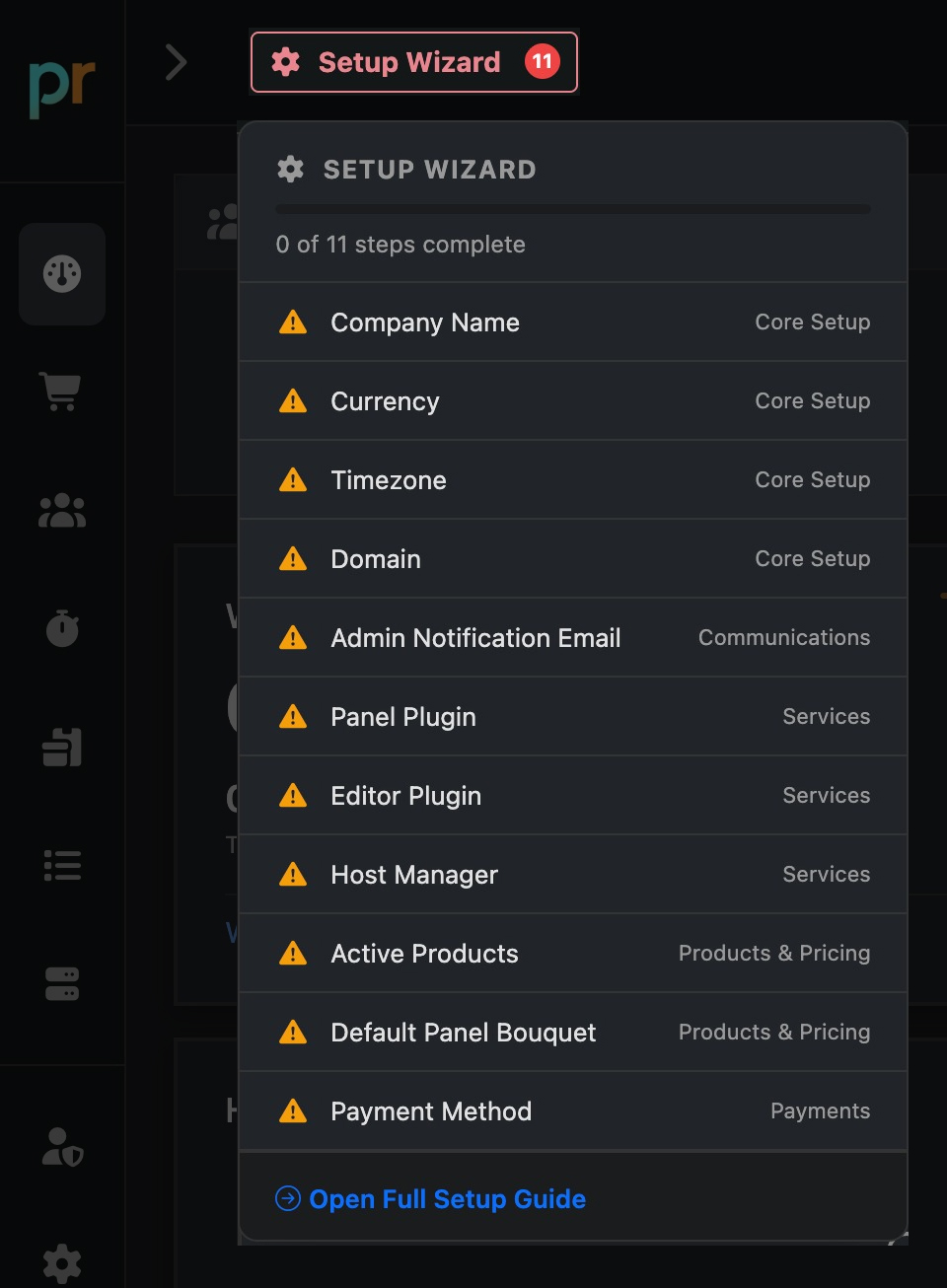 Setup Wizard Widget