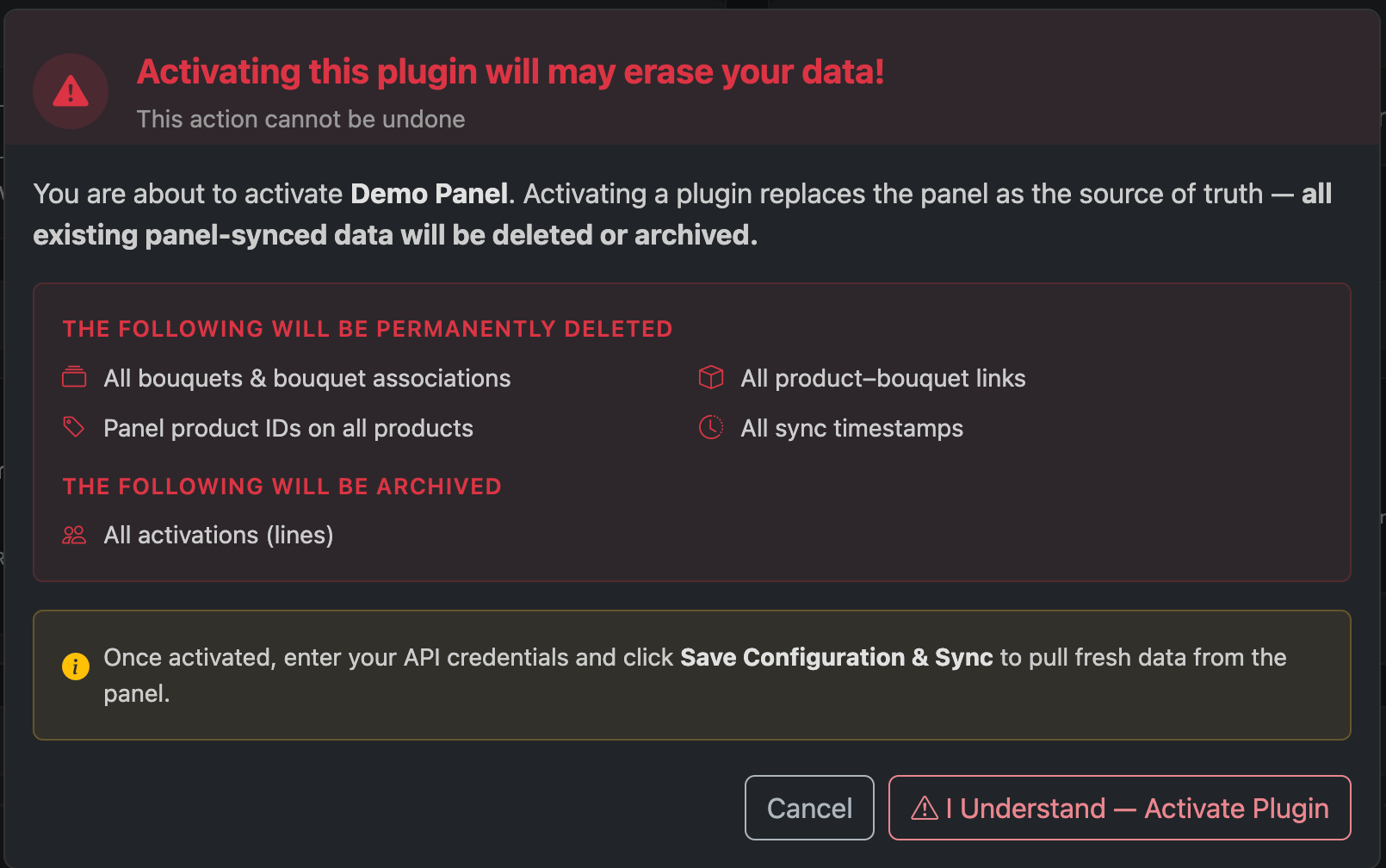 Plugin Activation Warning
