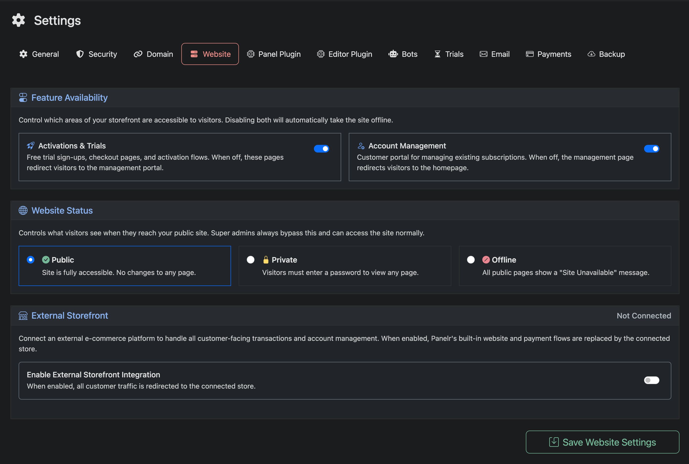 Website Settings