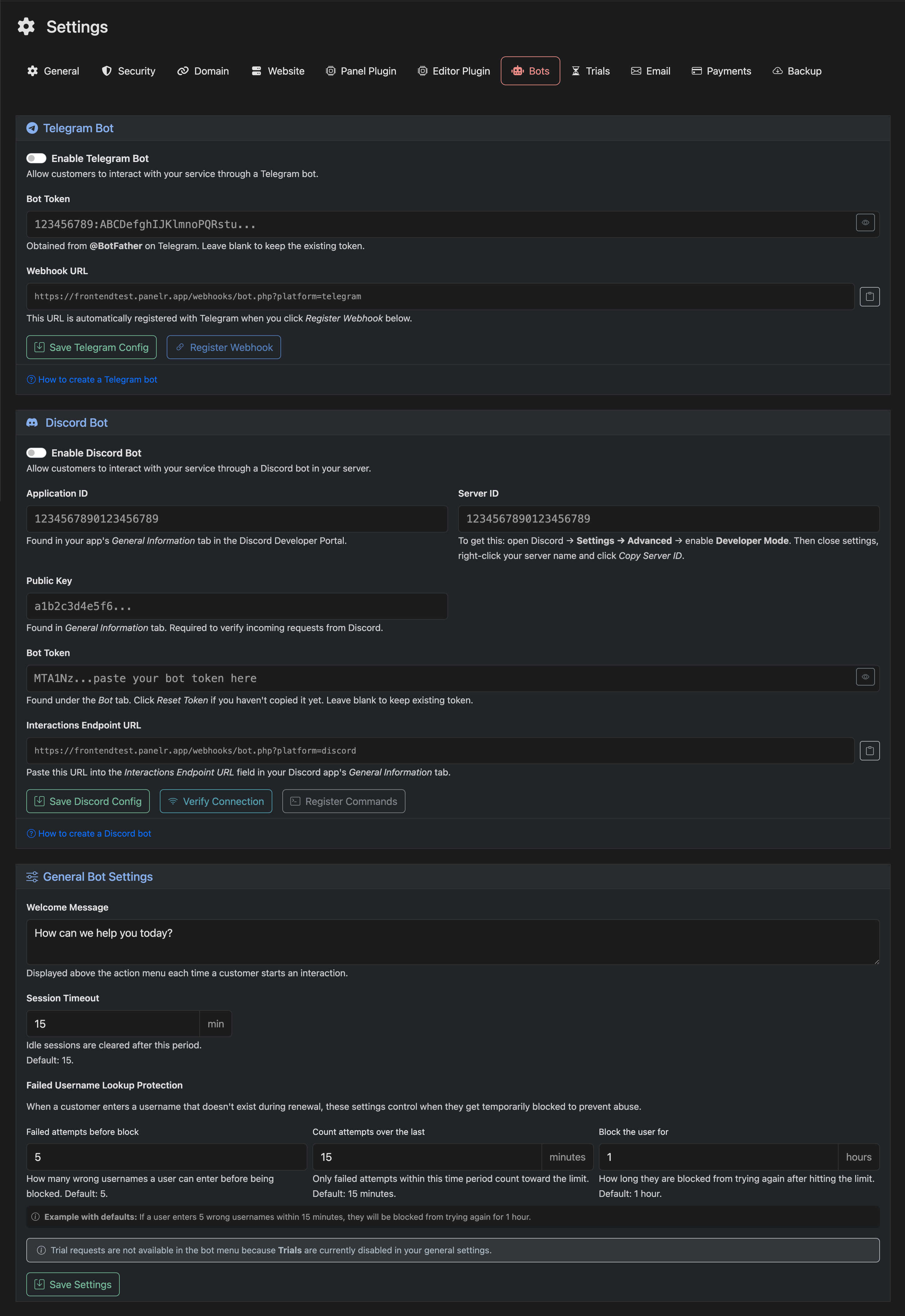 Telegram & Discord Bot Configuration