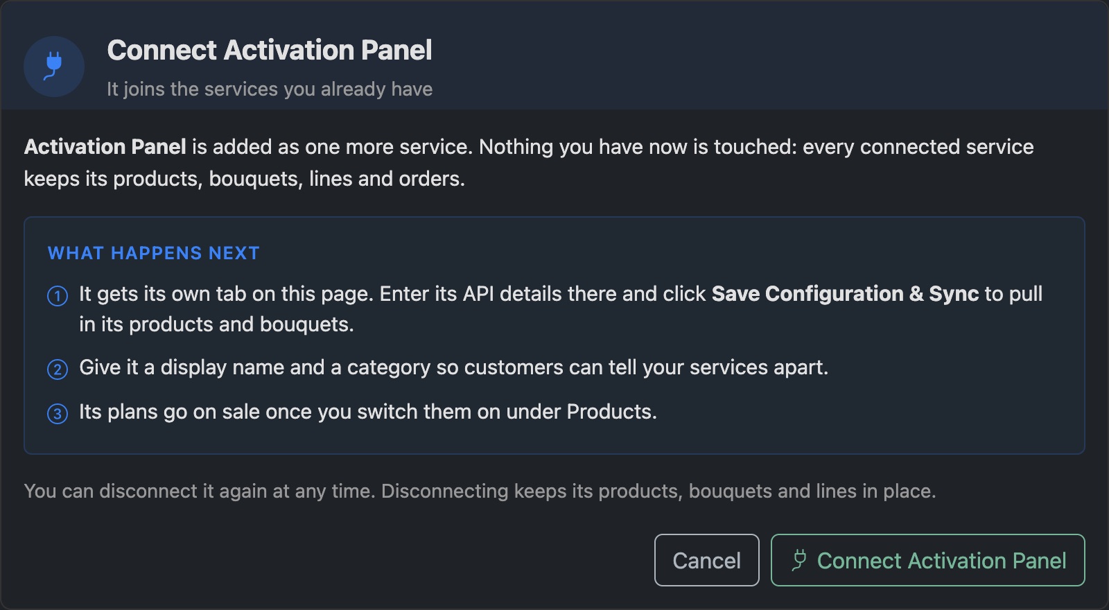 Connecting a panel: its address and login