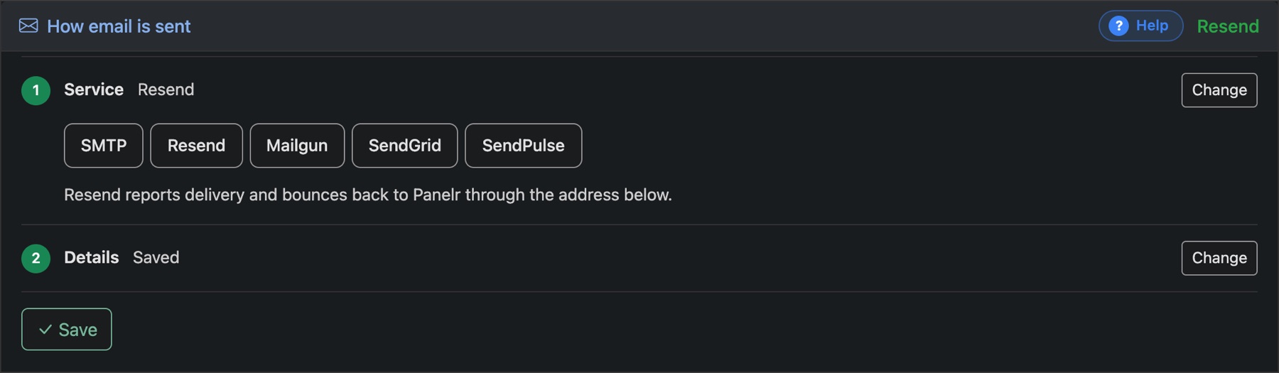 How email is sent: SMTP, Resend, Mailgun, SendGrid or SendPulse