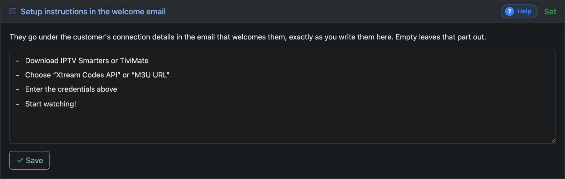 Setup instructions in the welcome email