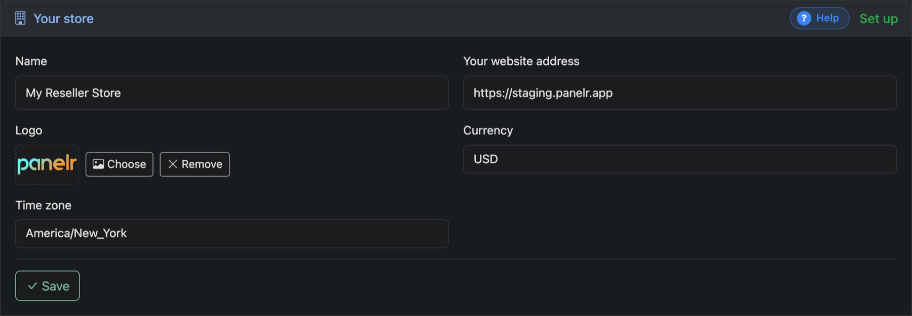 Your store: name, website address, logo, currency and time zone