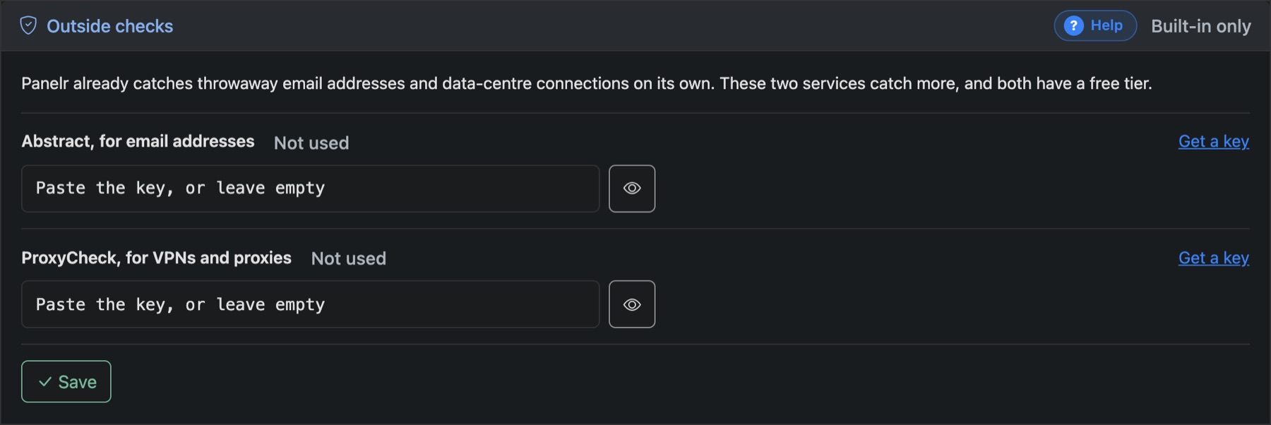 Outside checks: Abstract for email addresses and ProxyCheck for VPNs